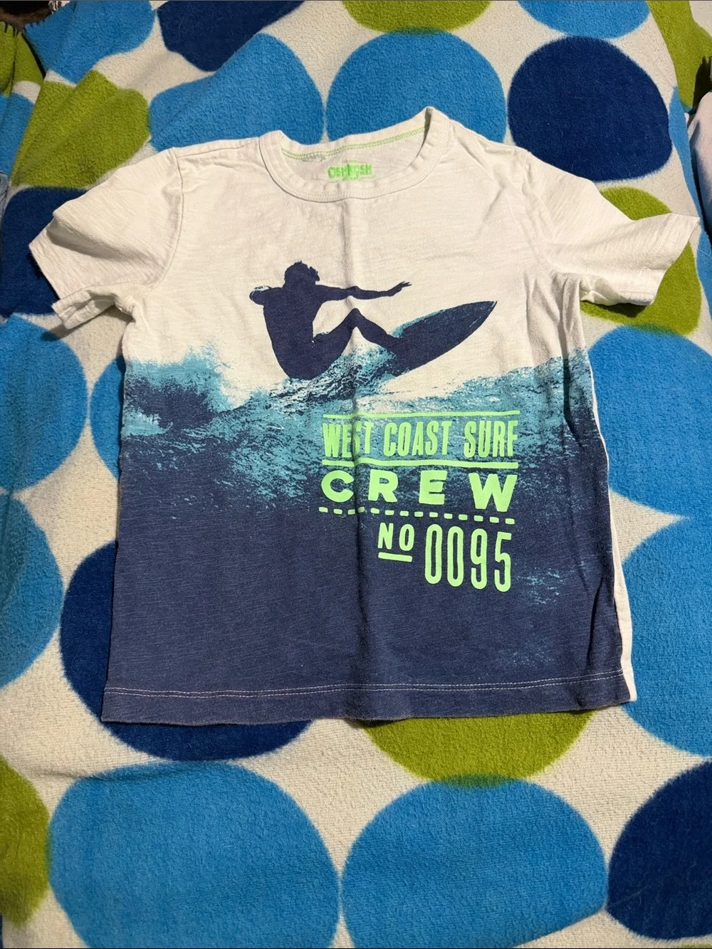 OshKosh B'gosh White, Navy & Neon Green Surf Graphic Tee